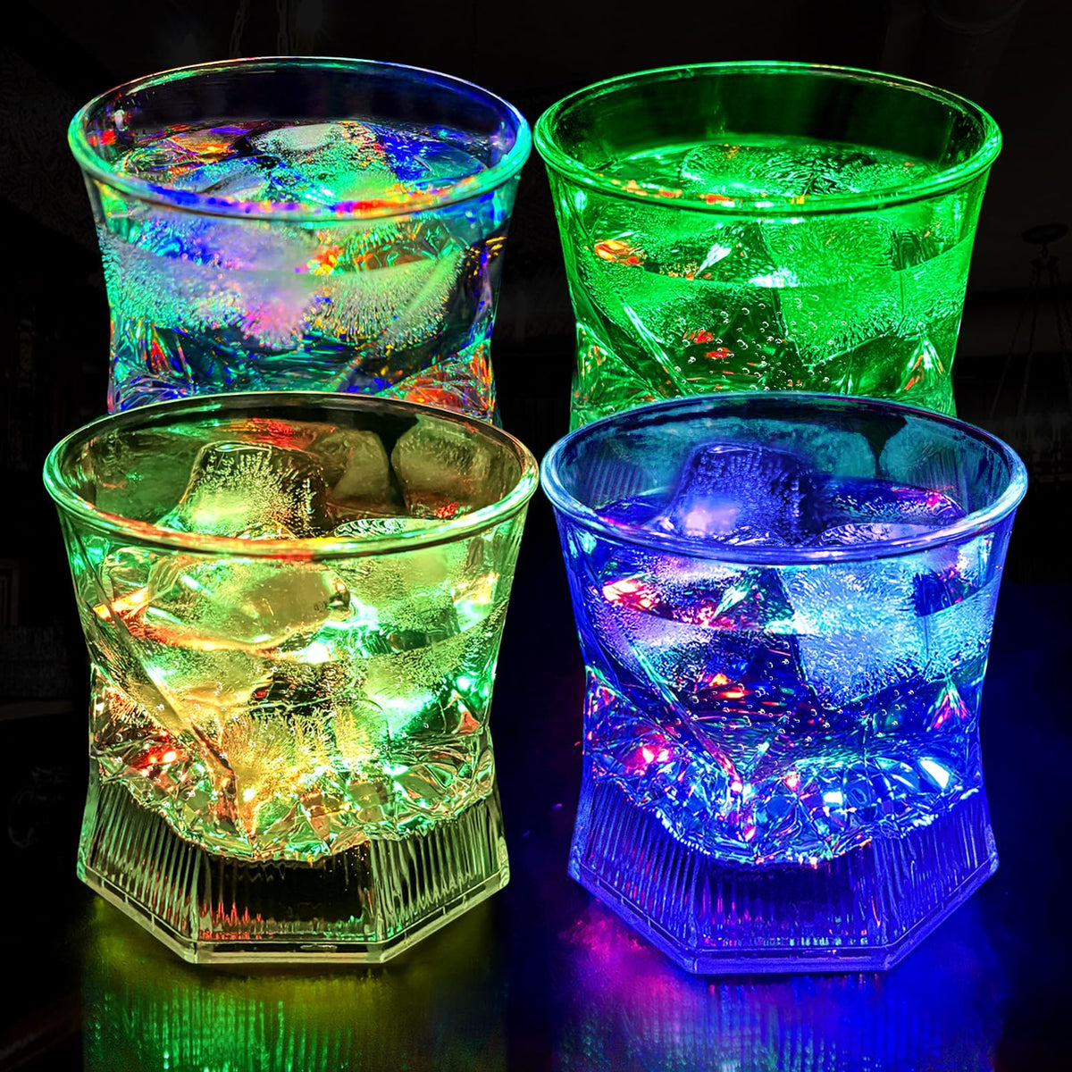 Vaso UPZAI LED Old Fashioned 10oz con base iluminada para fiestas.