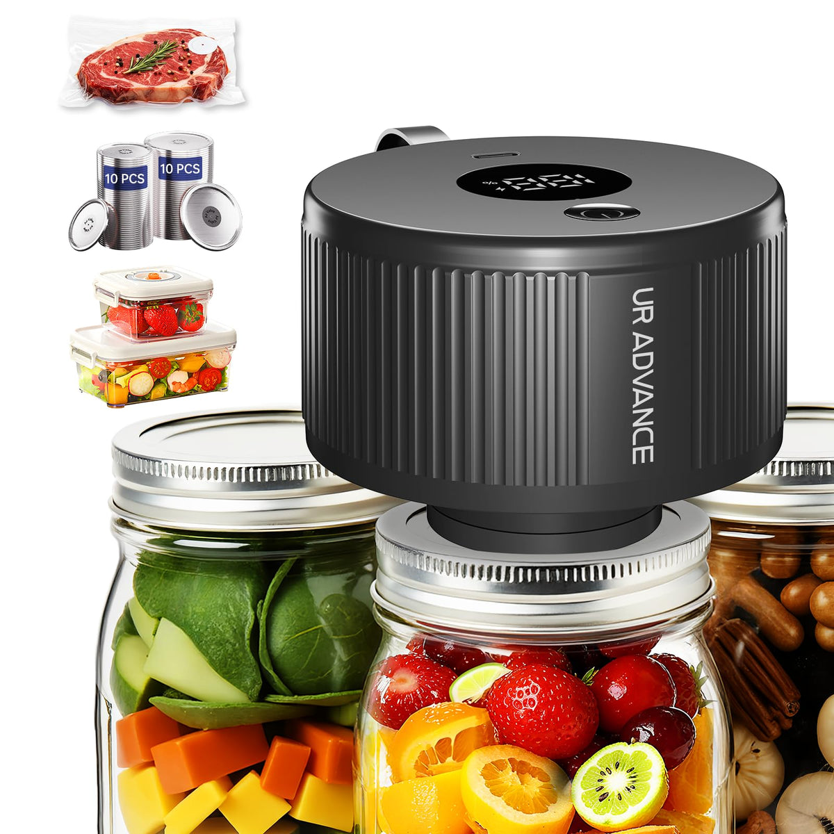UR ADVANCE tarro mason tapa válvula: sellado seguro para frescura en alimentos.