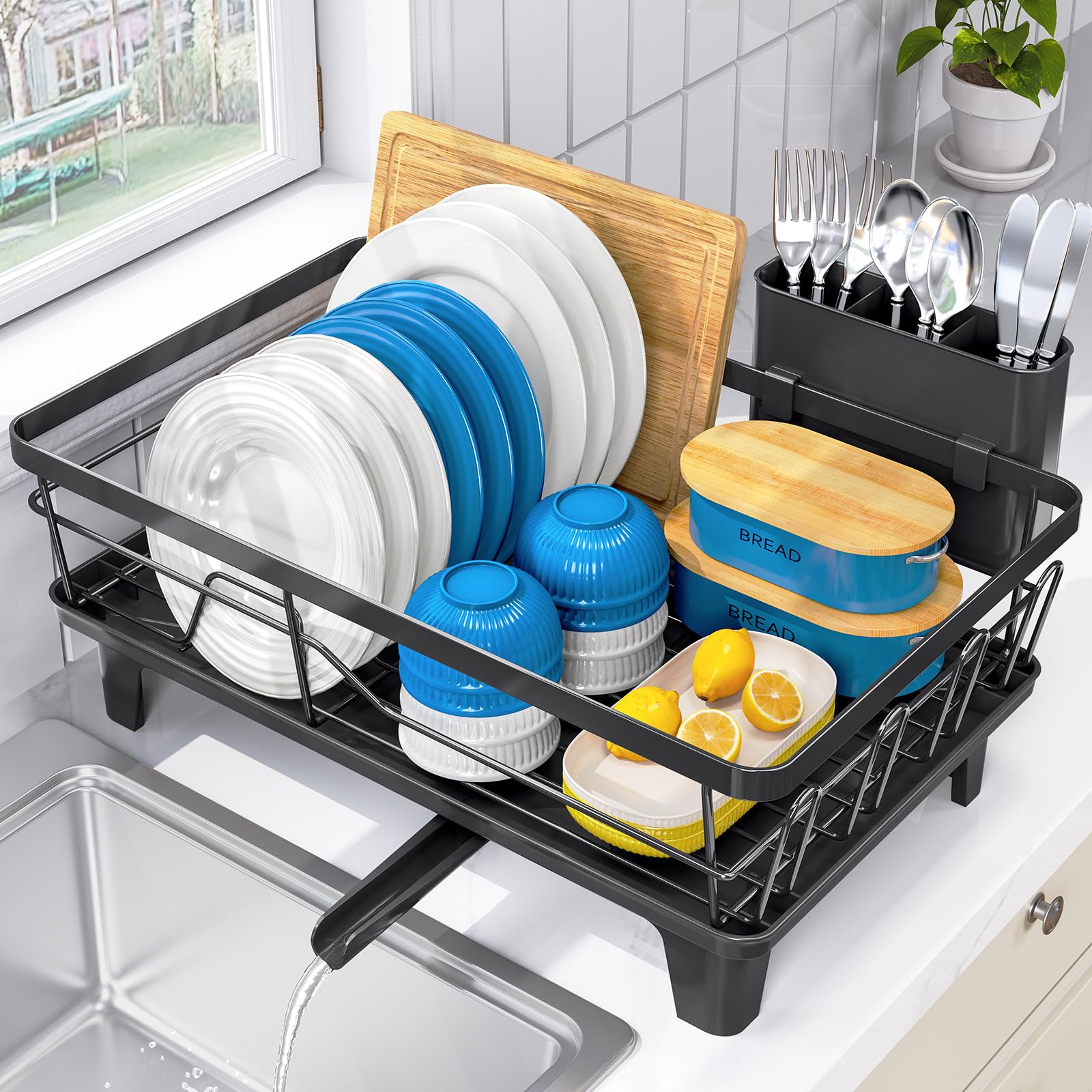 Urackify escurridor de platos de gran capacidad para encimera y orden diario