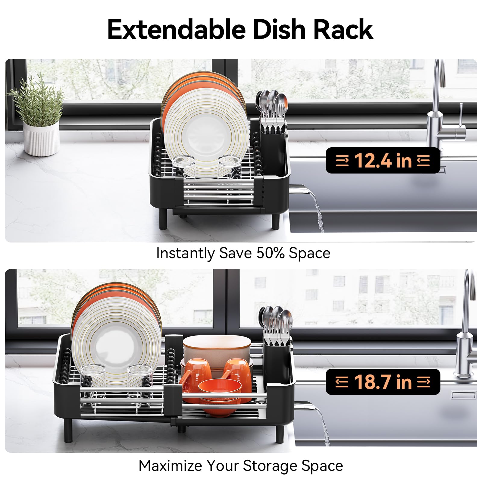 Urackify organizador de cubiertos en negro, ideal para utensilios y tenedores
