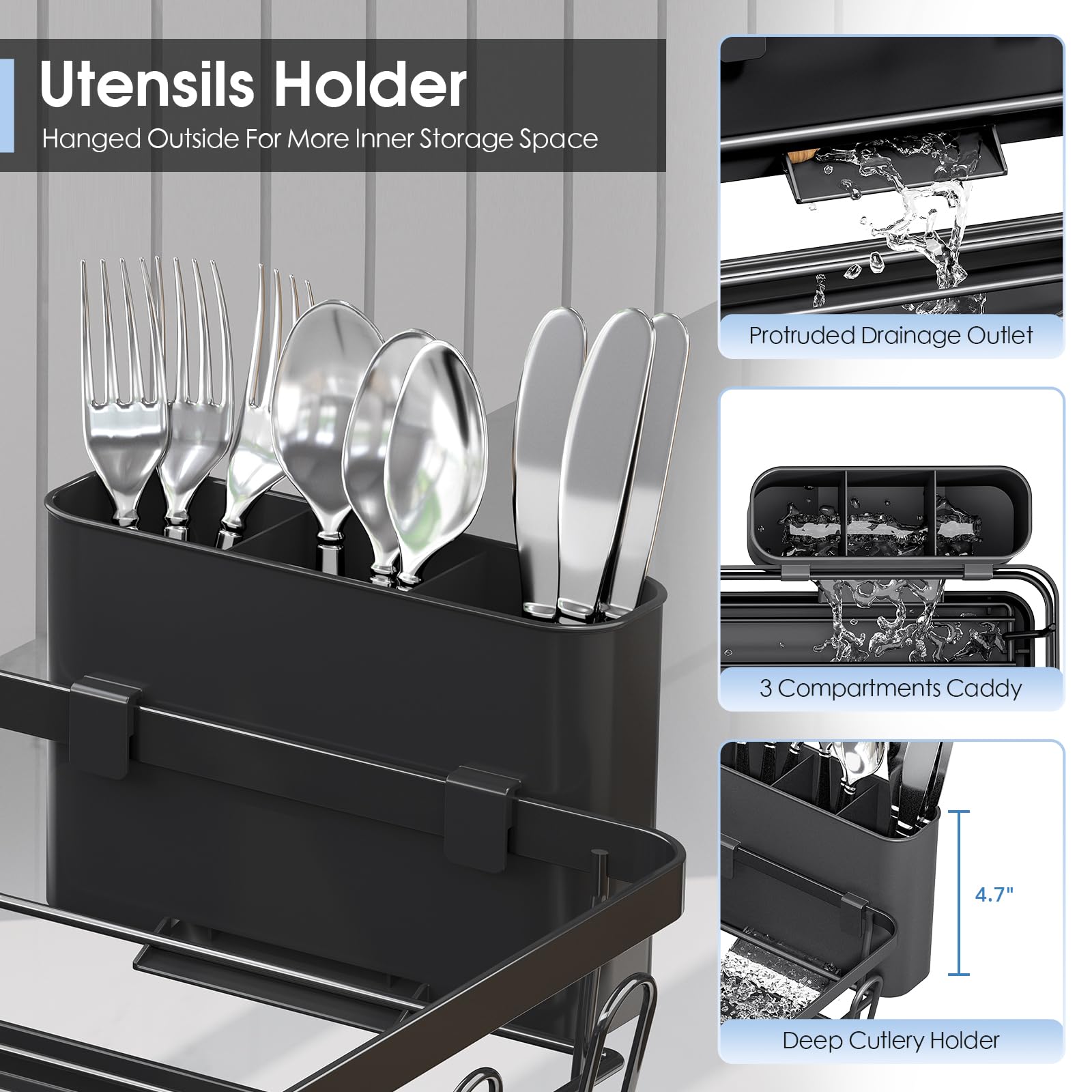 Porta cubiertos 3 celdas de Urackify para utensilios secos
