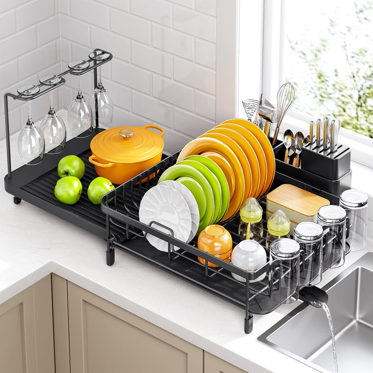 Urackify secadero de platos expandible para mayor capacidad en la encimera.