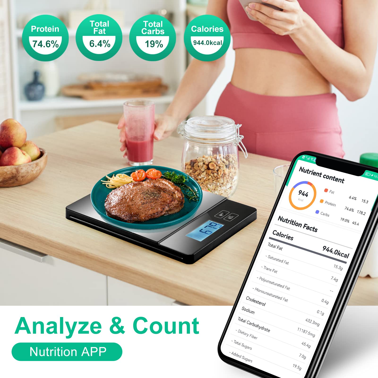 URAMAZ Balanza inteligente, app Foodiet, sincroniza datos para planificar la dieta