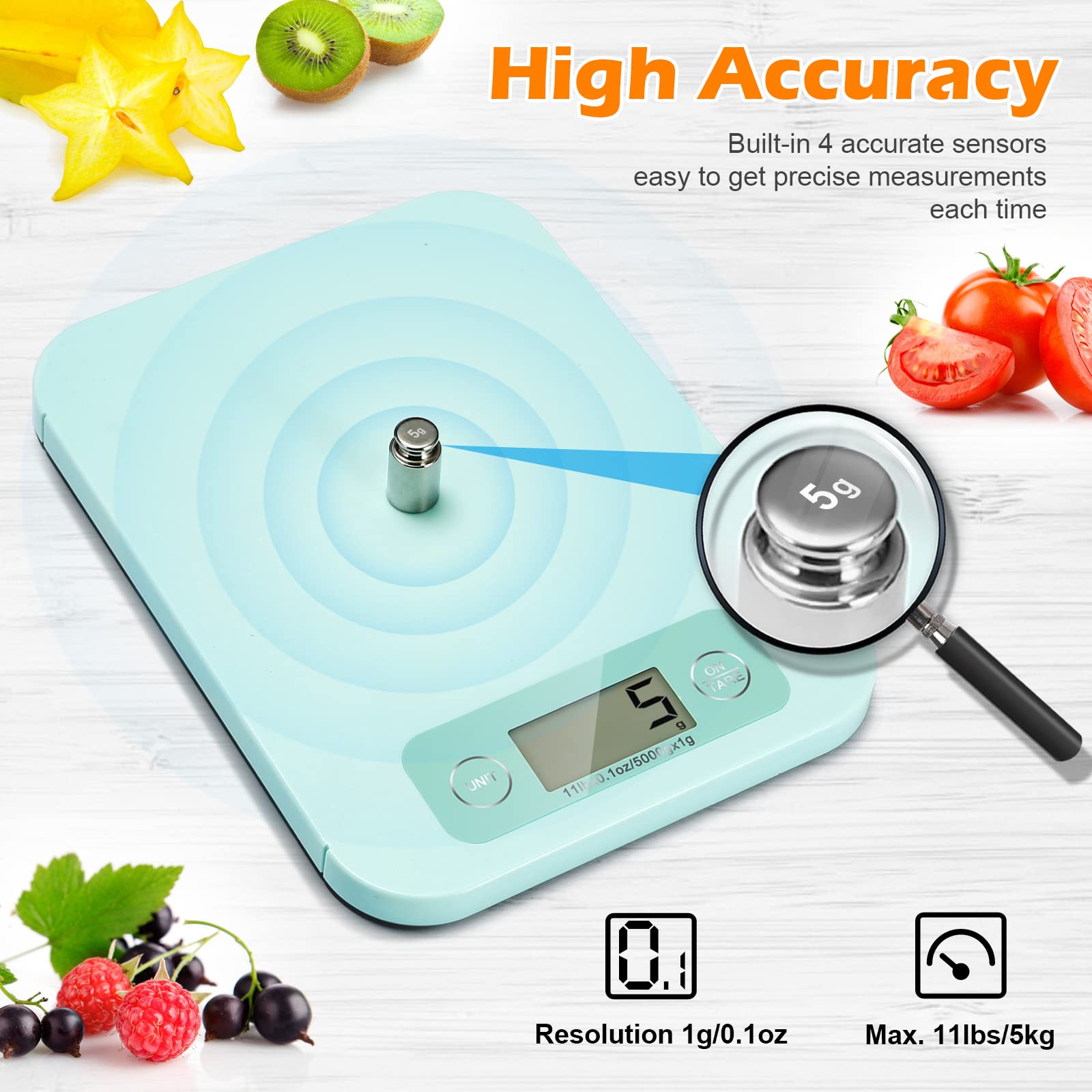 URAMAZ báscula de cocina diseño compacto para almacenamiento cómodo