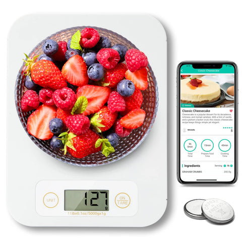 URAMAZ Escala digital de alimentos con lectura en gramos y onzas para porciones precisas.
