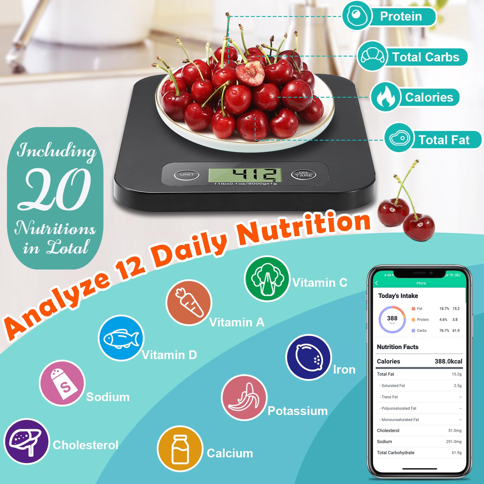 URAMAZ teléfono con aplicación calculadora nutricional para rastrear nutrientes