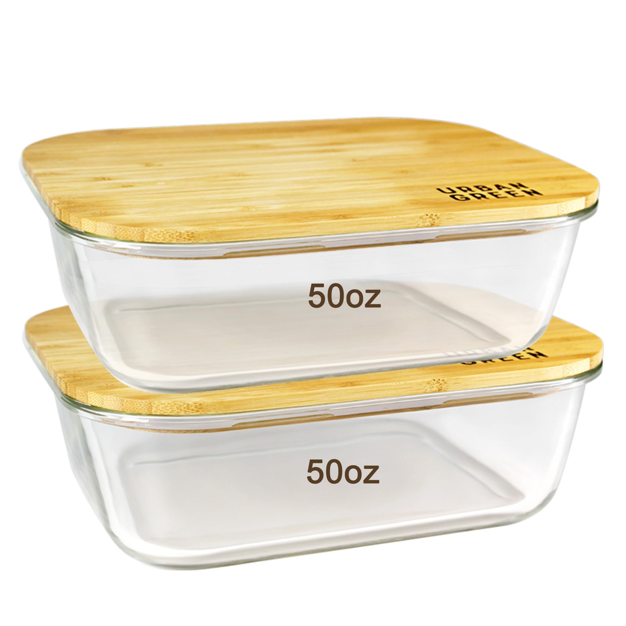 Urban Green: conjunto de vidrio 50 oz con tapa de bambú, almacenamiento seguro de alimentos.