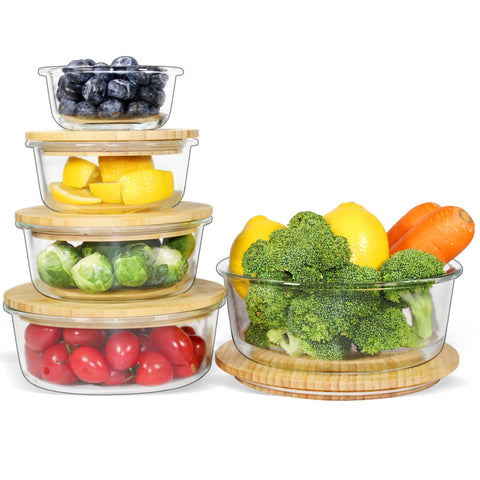 Conjunto Urban Green de recipientes de vidrio con tapa de bambú para almacenamiento seguro
