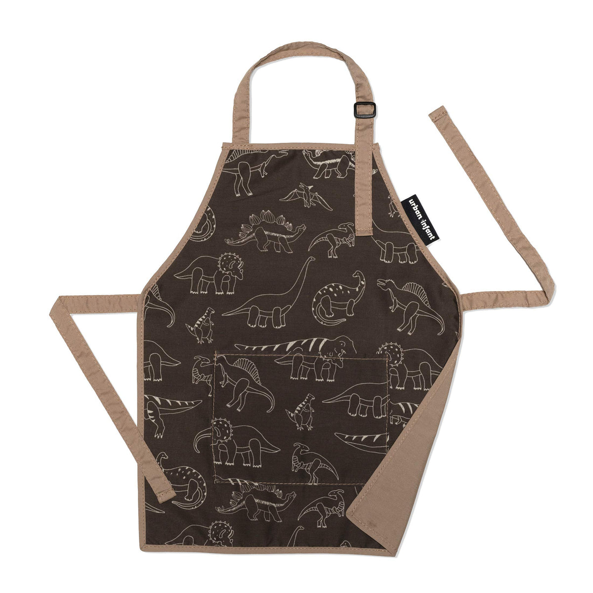 Delantal Urban Infant Pequeño Ayudante con dinosaurios, ideal para cocinar de forma limpia.