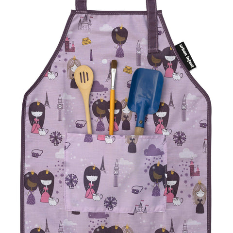 Delantal Urban Infant Pequeño Ayudante violeta, bolsillo frontal para utensilios