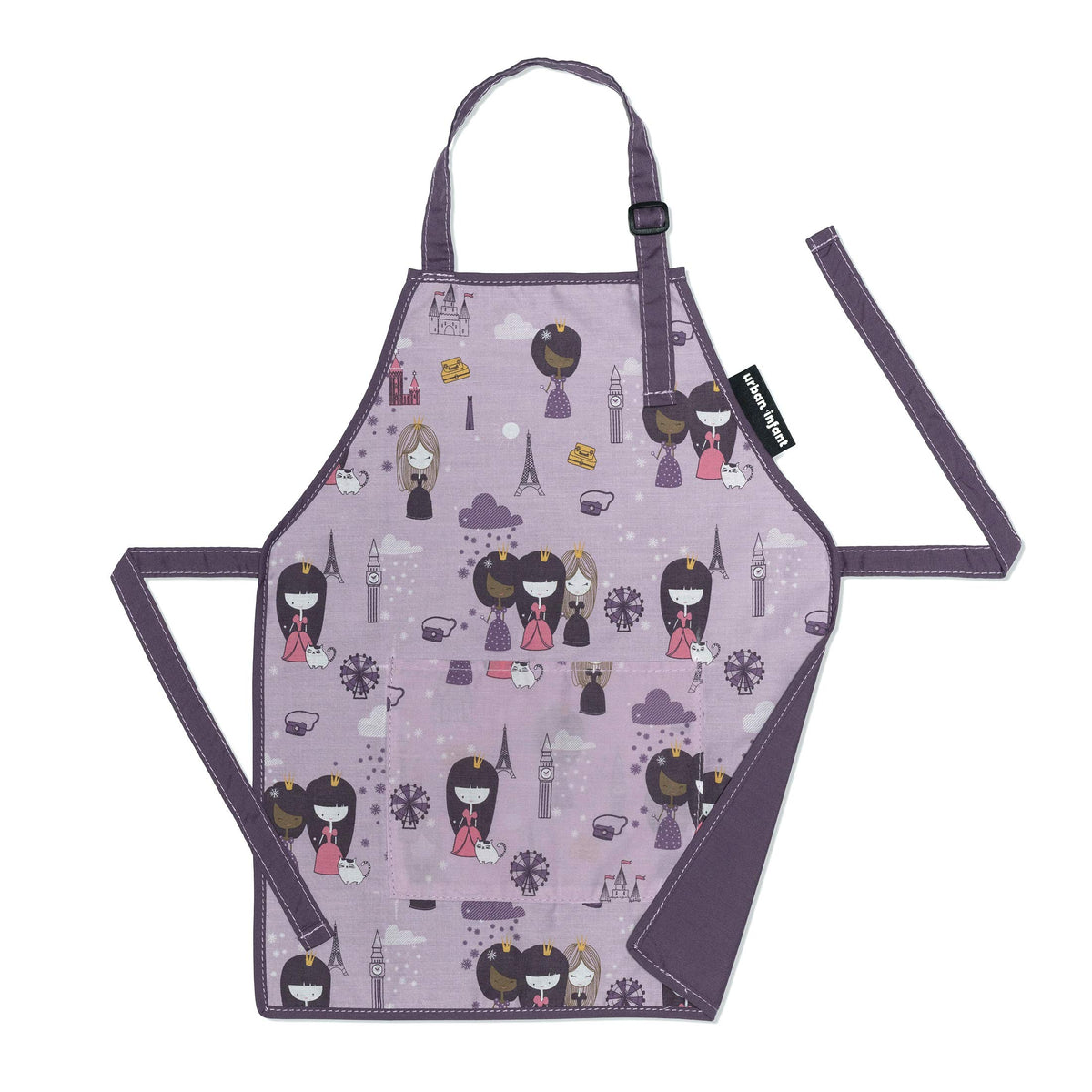 Delantal Urban Infant Pequeño Ayudante violeta, frente para cocinar y limpiar