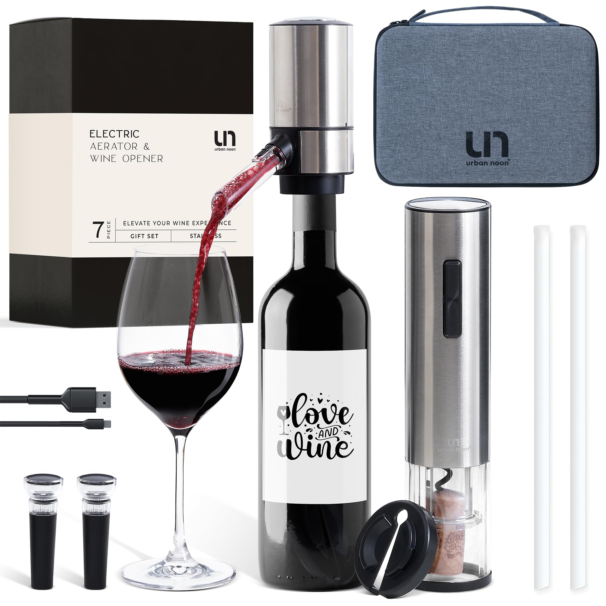 Urban Noon abridor eléctrico de vino en acción, facilidad de uso.