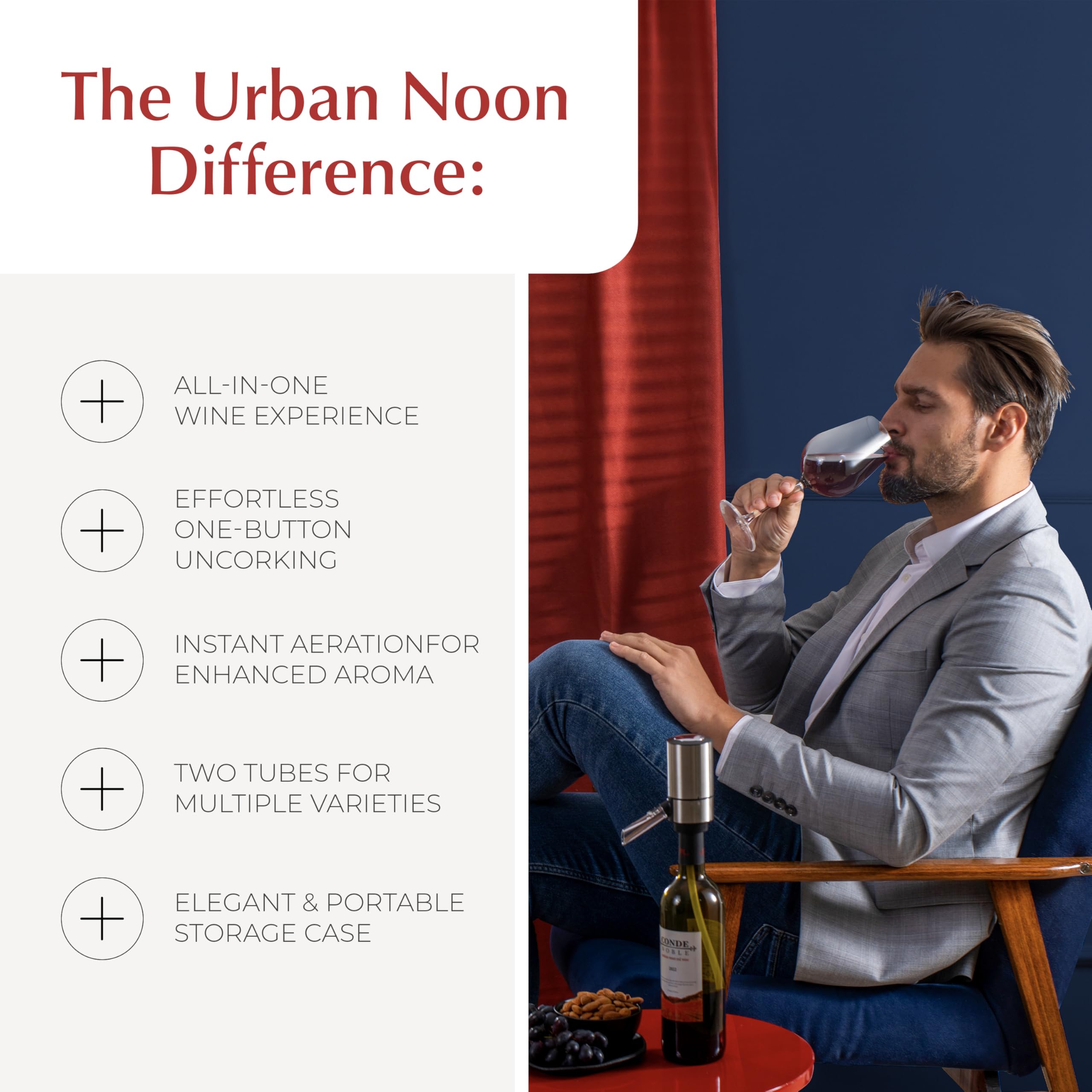 Urban Noon kit de vino de 7 piezas para regalo elegante.
