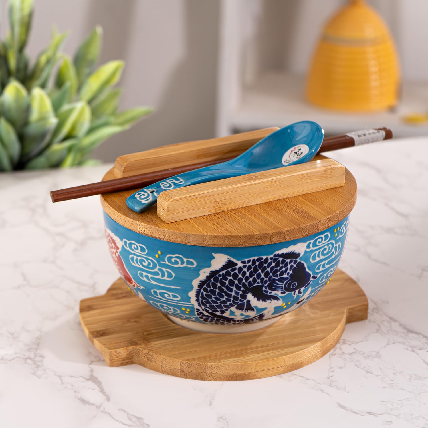 Urban Tokyo tazón kamameshi con diseño koi, ideal para ramen o pho