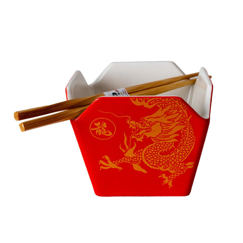 Urban Tokyo tazón takeout con palillos, ideal para cenas rápidas con estilo.