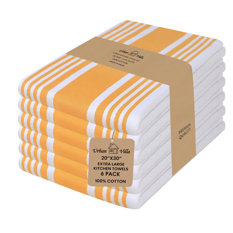 Toallas Urban Villa de cocina, rayas amarillo-blanco, absorbentes y suaves para secar