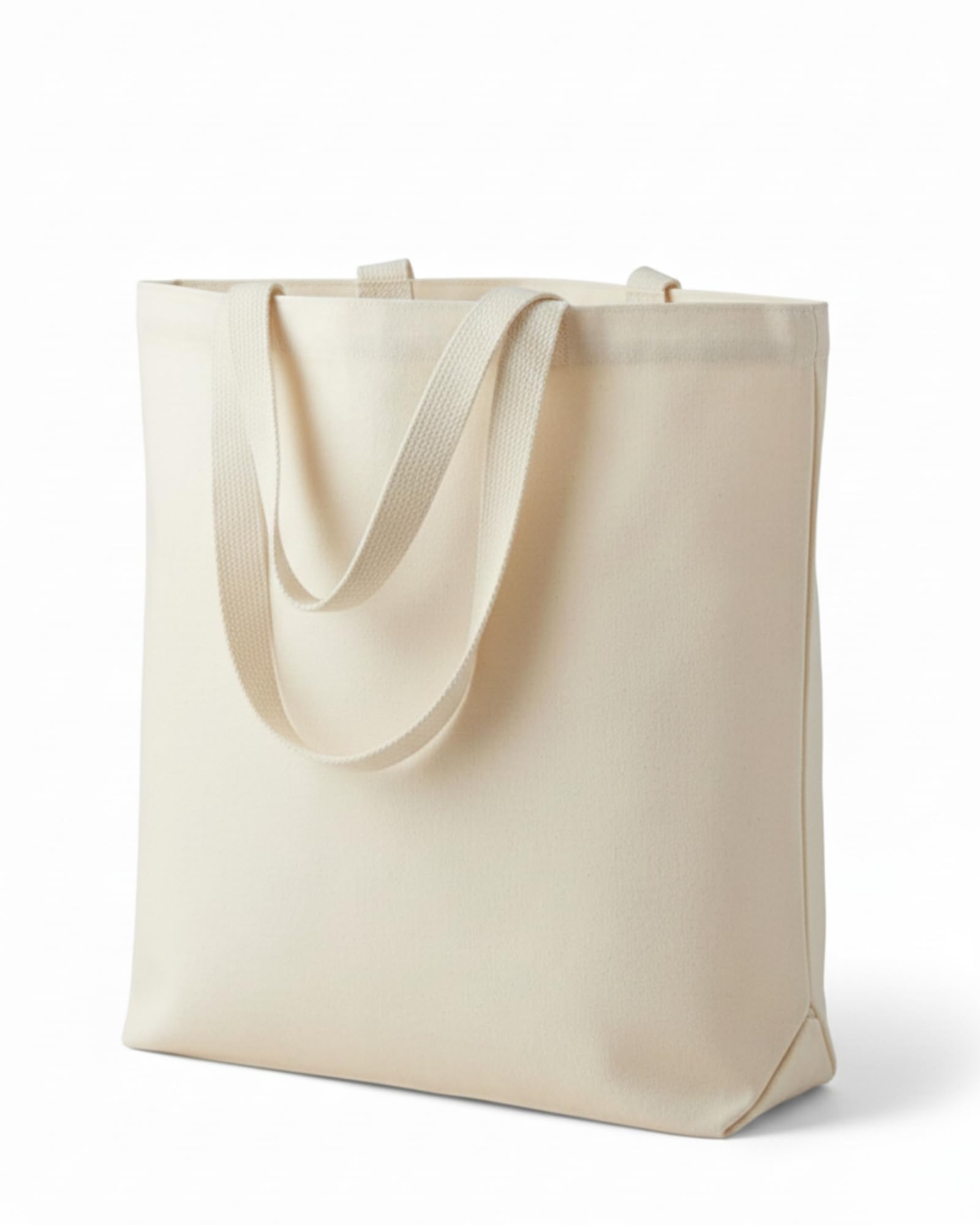 UrbanFocal pack de 12 bolsas tote de lona beige con asa de hombro, ideal para compras.