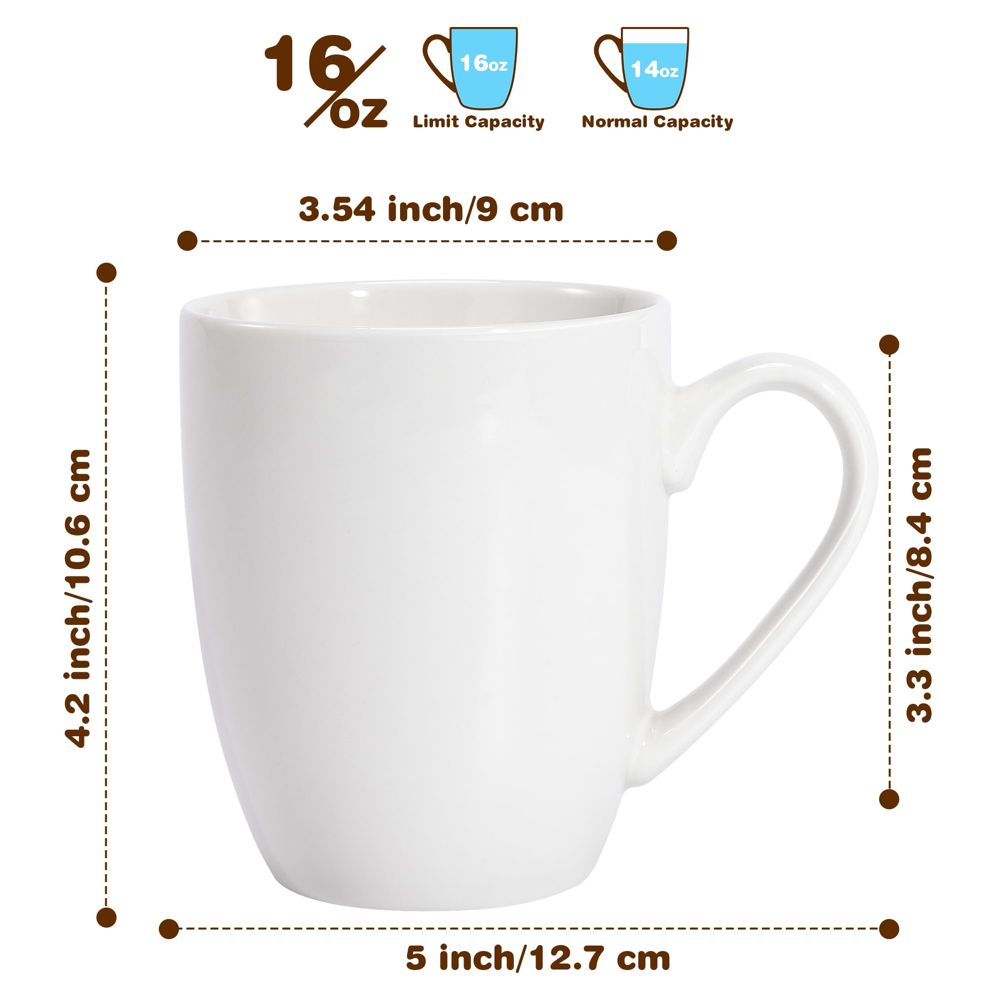 Urbanstrive taza cerámica blanca con mango ergonómico para un café cómodo