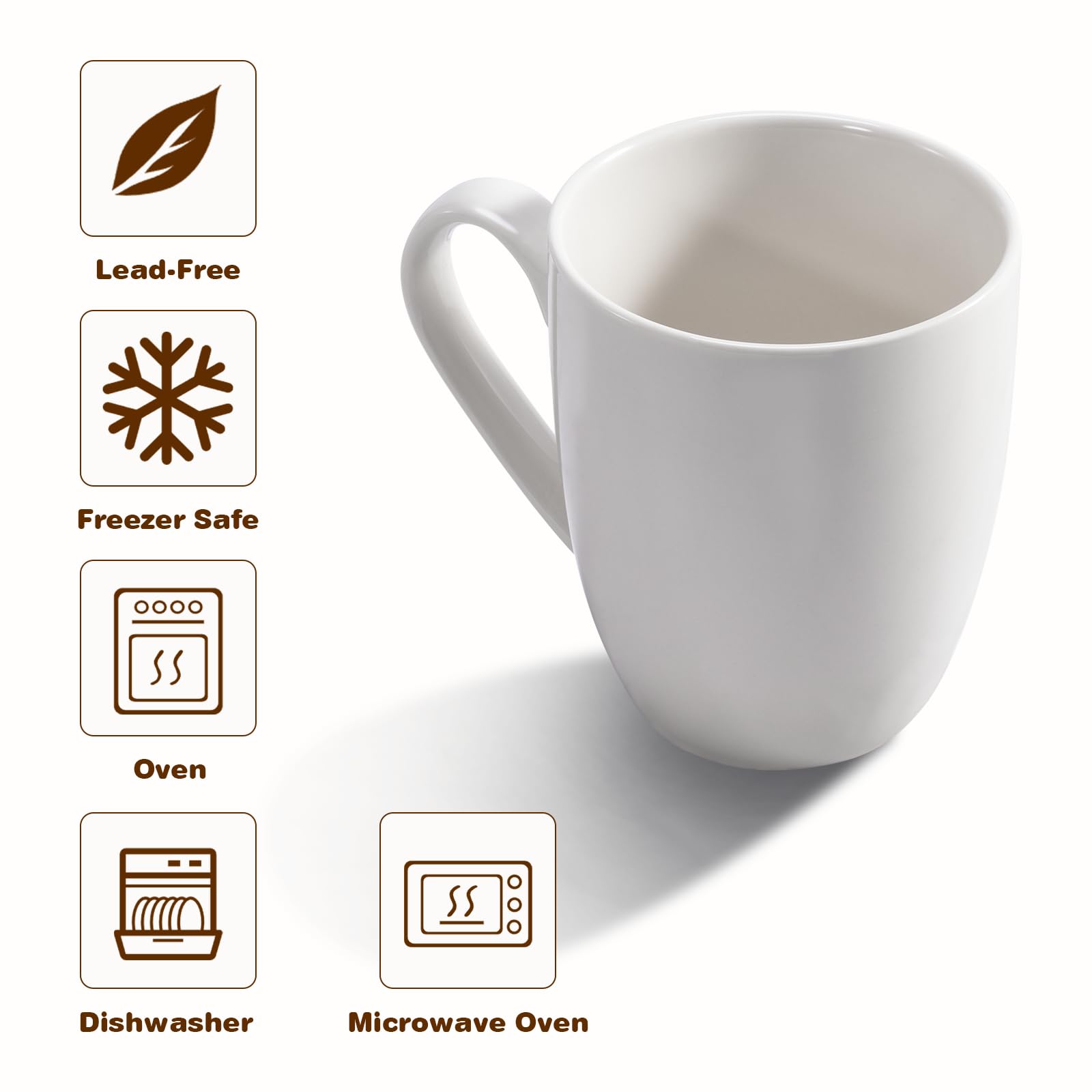 Urbanstrive taza grande de cerámica blanca con mango cómodo para café