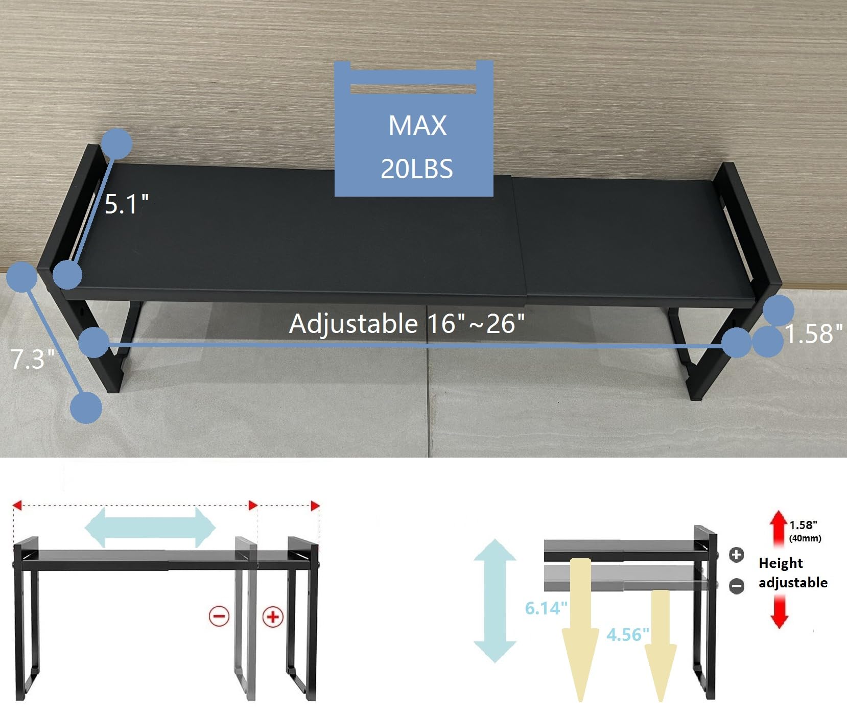 Urhomey plus estante expandible utilizado como organizador de encimera.