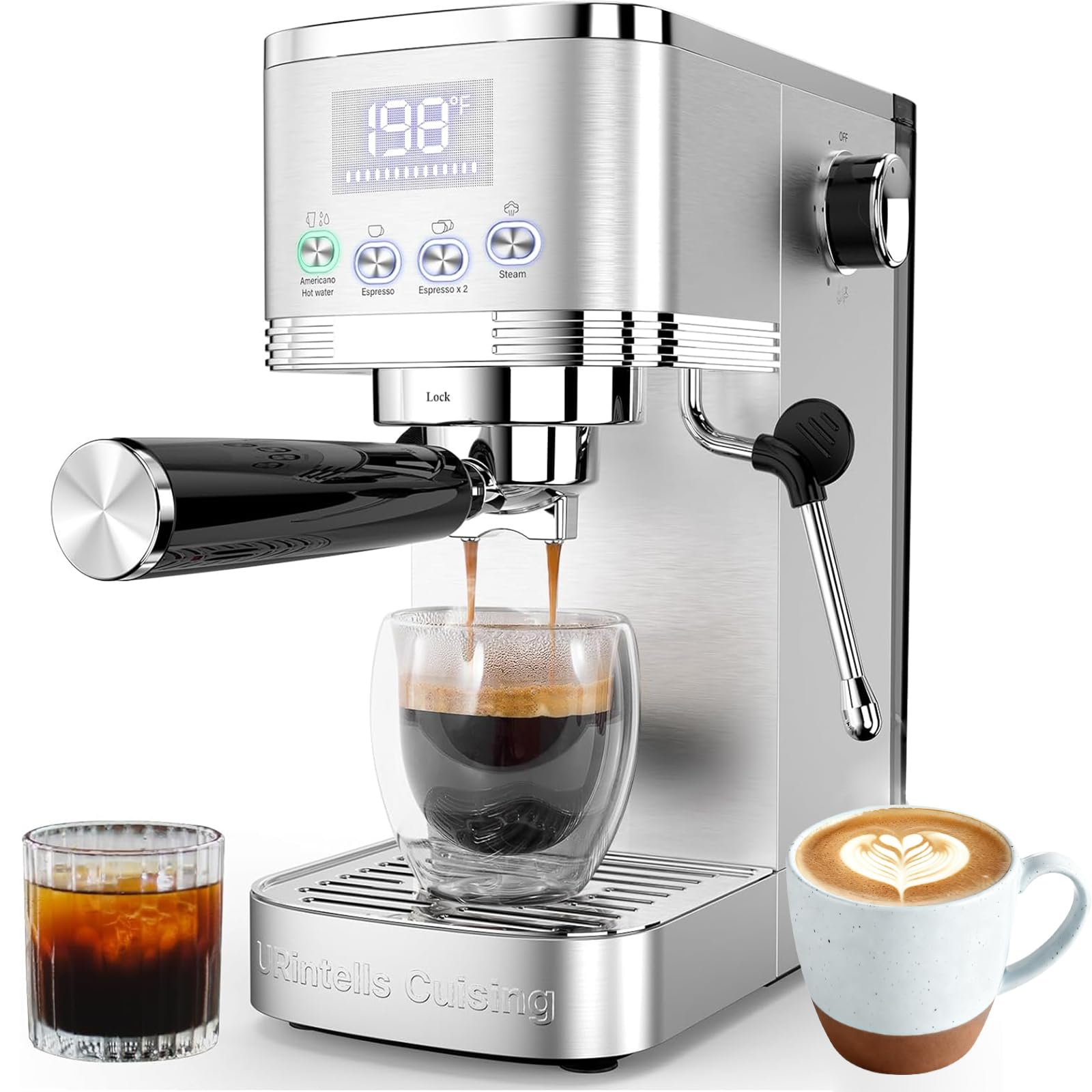URintells Cuising espresso 20 bar con bomba para crema rica en casa