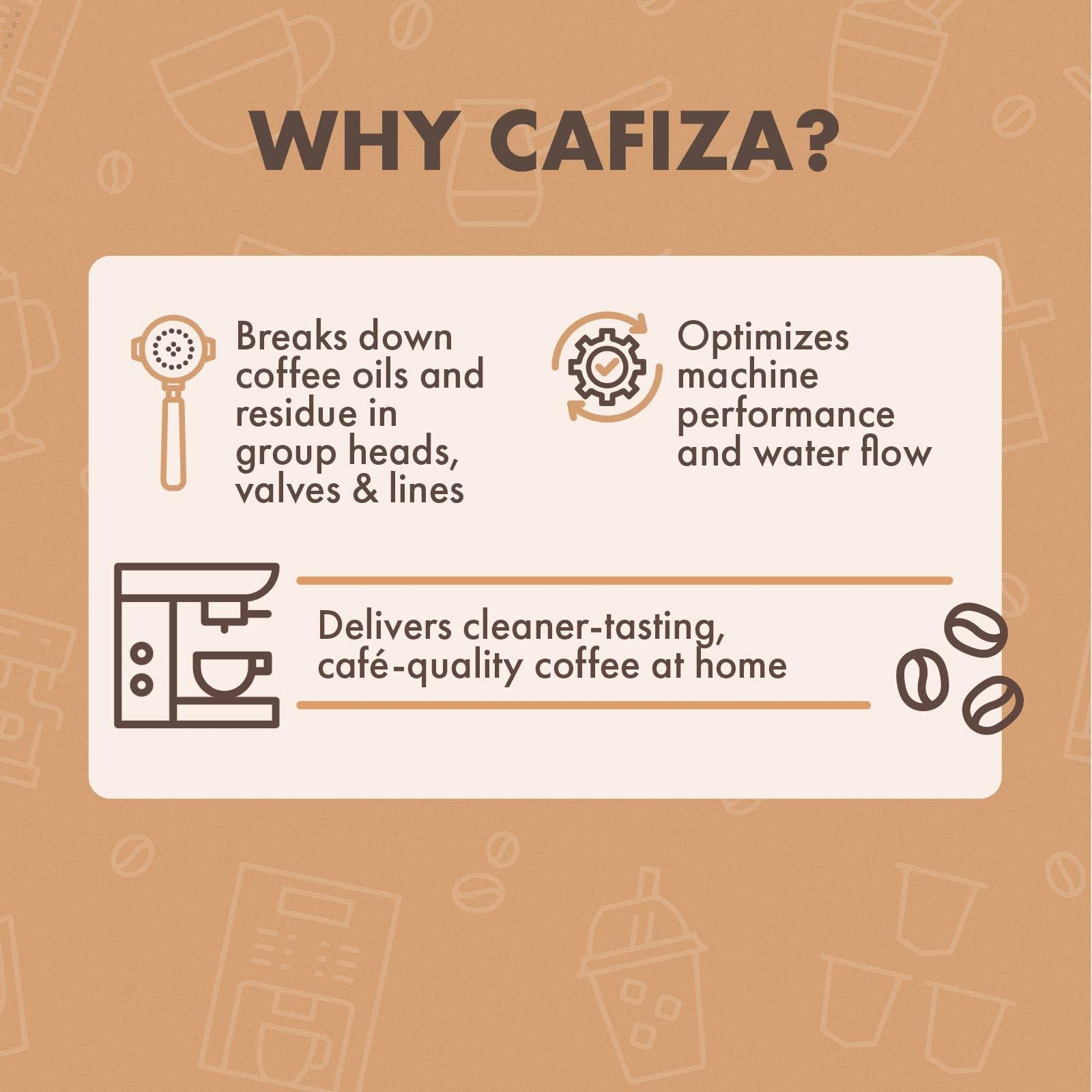 Cafiza en envase abierto, dosificación fácil para limpieza rápida de espresso.