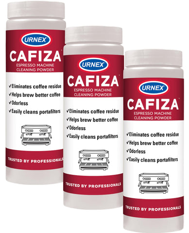 Urnex Cafiza, polvo de limpieza para espresso, 566 g, tres paquetes, uso profesional.