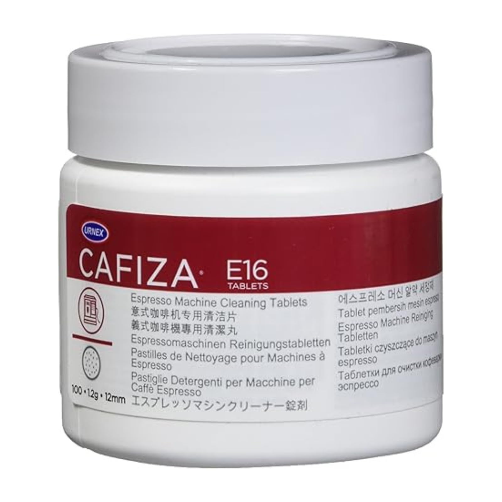 Urnex Cafiza tableta para cabezales de espresso, limpieza profunda y eficiente.