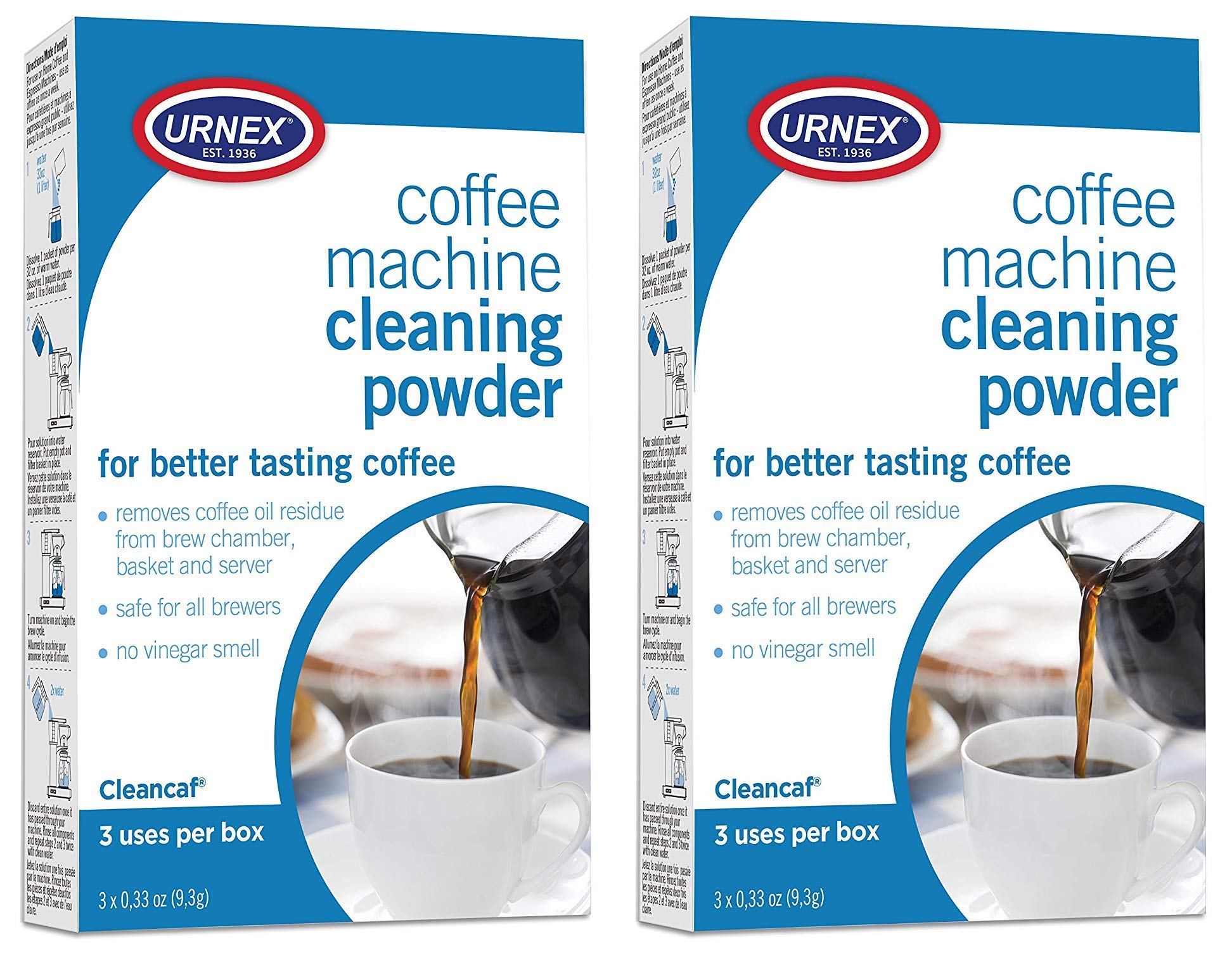 Urnex Cleancaf polvo de limpieza para cafetera elimina aceites residuales.