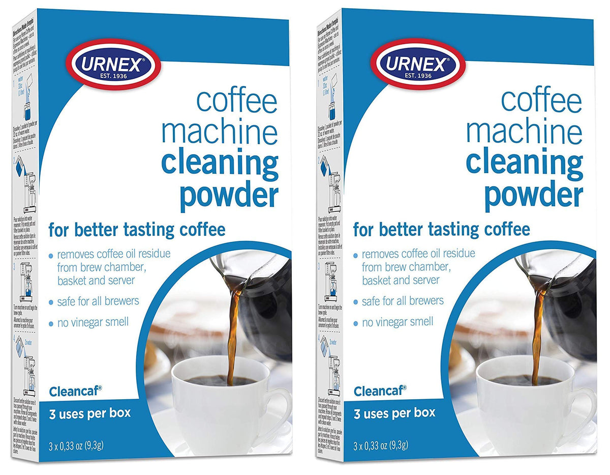 Urnex Cleancaf polvo de limpieza para cafetera elimina aceites residuales.