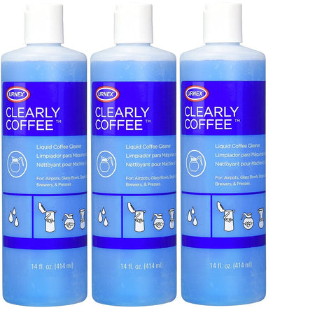 Urnex Clearly limpiador de cafetera, botella para eliminar aceites de café.
