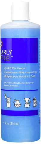 Urnex Clearly limpiador de cafetera, etiqueta azul para enjuague seguro.