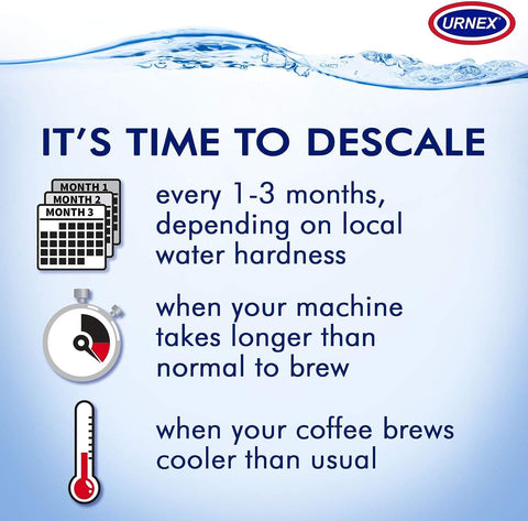 Urnex Desincrustante en polvo para Keurig, ayuda a mantener temperaturas consistentes.