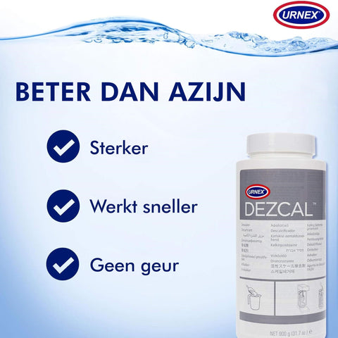 Urnex Dezcal protege la máquina desincrustando eficazmente.
