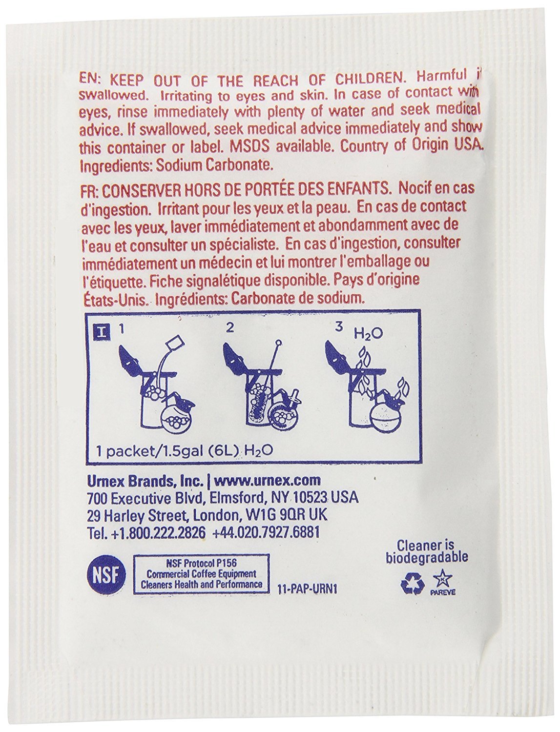 Urnex Original Urn y Brewer Cleaner en mano, uso cómodo