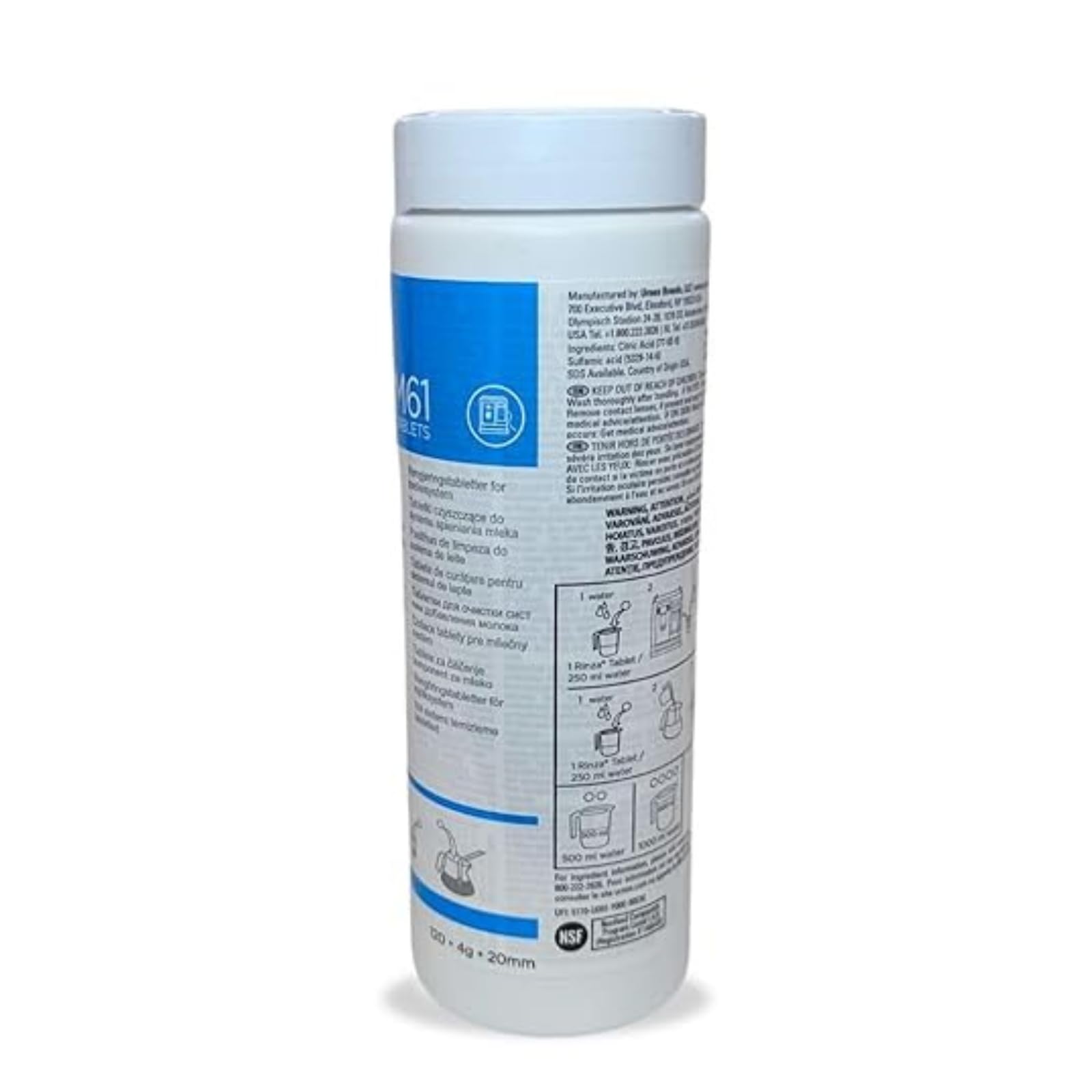Urnex Rinza: tableta para máquinas espresso, disuelve rápidamente en agua y facilita la limpieza.