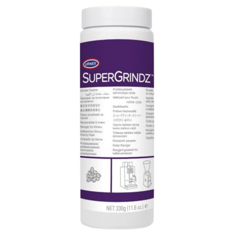 Urnex SuperGrindz fórmula hidrofóbica para uso seguro en máquinas y molinillos.