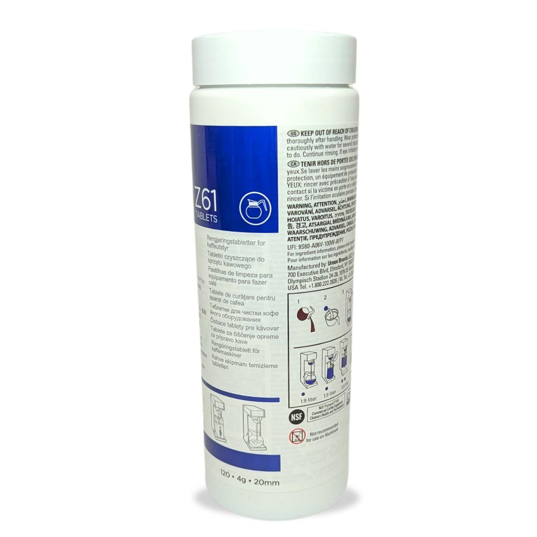Urnex Tabz empaque con 120 tabletas para limpieza eficiente.