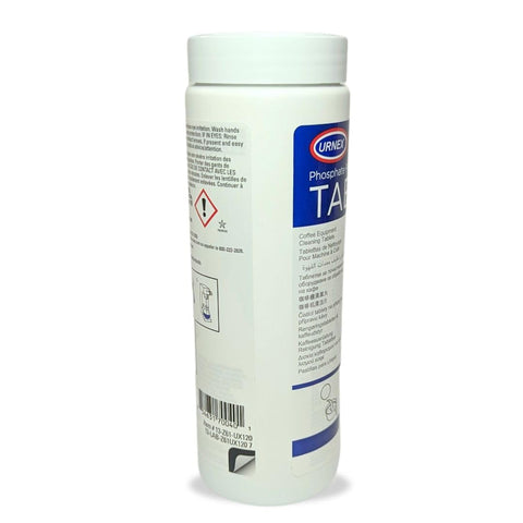Urnex Tabz tinta azul para asegurar enjuague adecuado.