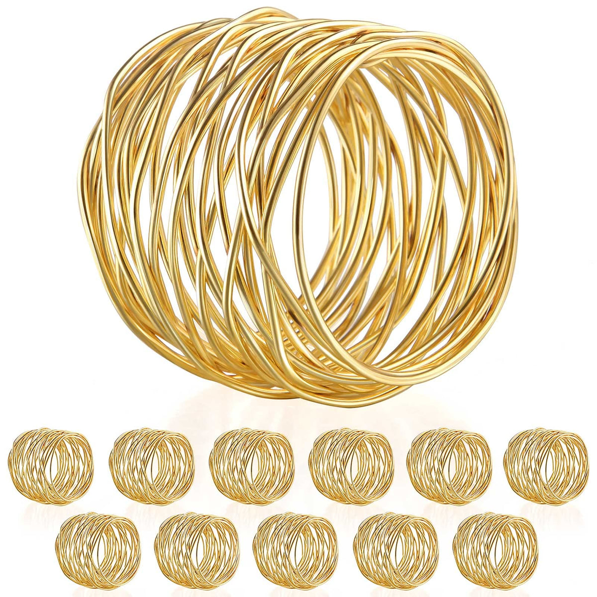 URWOOW anillos-servilletero oro con malla espiral, perfectos para una mesa elegante.
