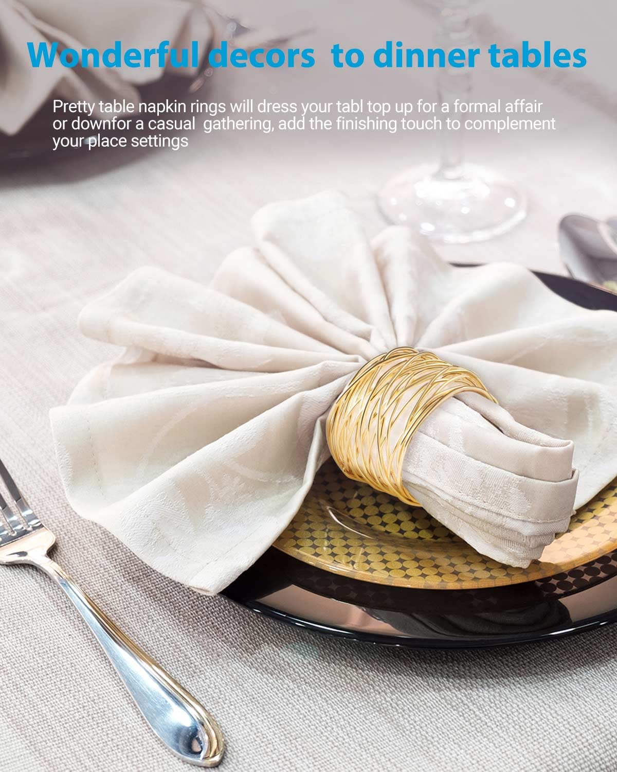 URWOOW decoraciones para mesa, anillos servilletero dorados, combinan con vajilla y mantel.