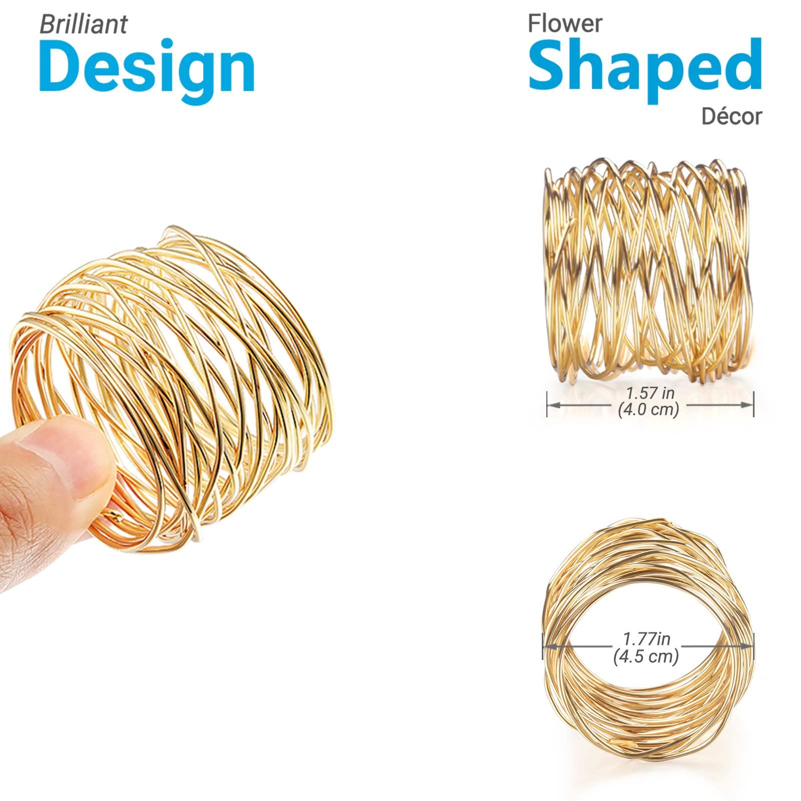 URWOOW servilleteros dorados, malla espiral, ideales para regalos de mesa elegantes.