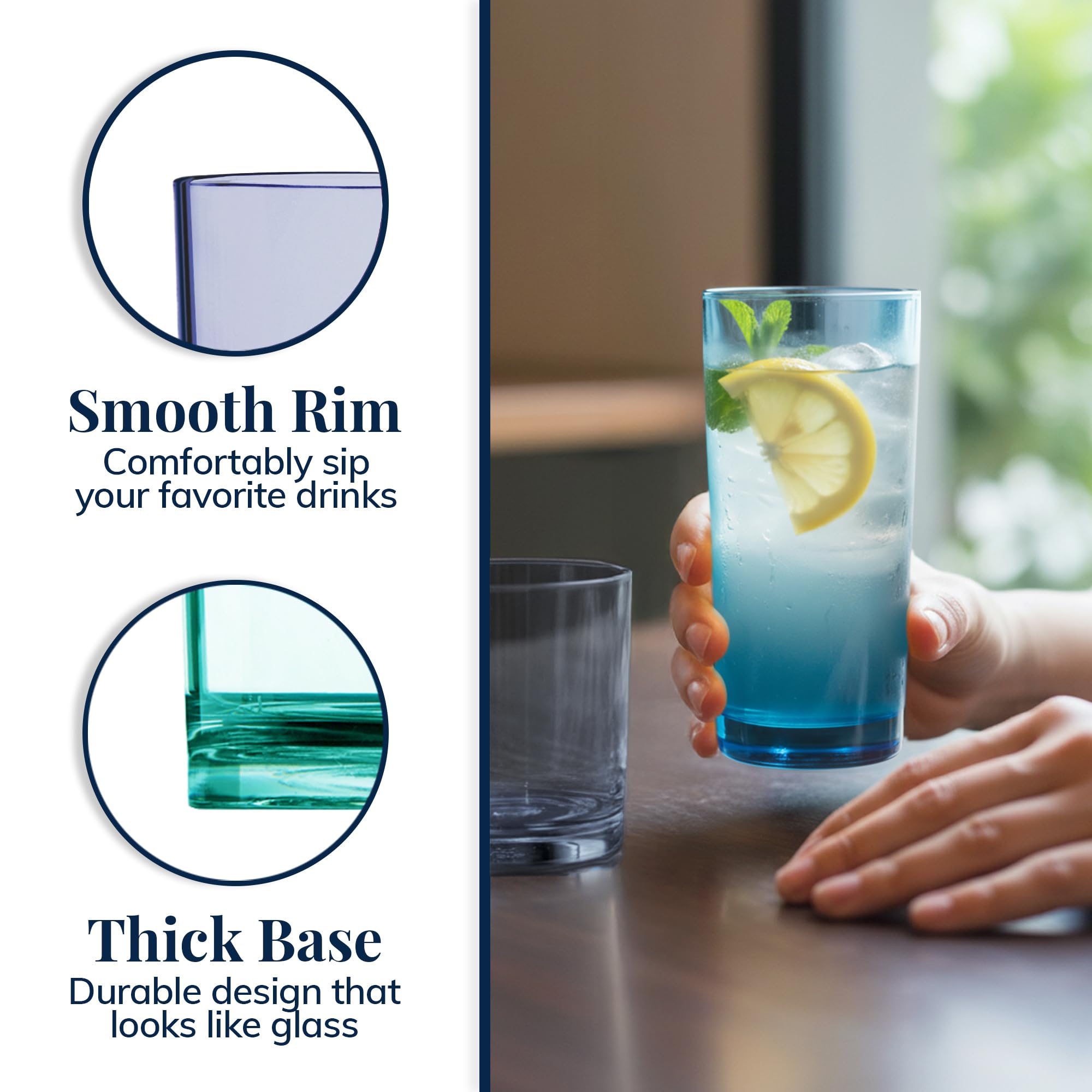 Borde suave de vaso US Acrylic para beber cómodo.