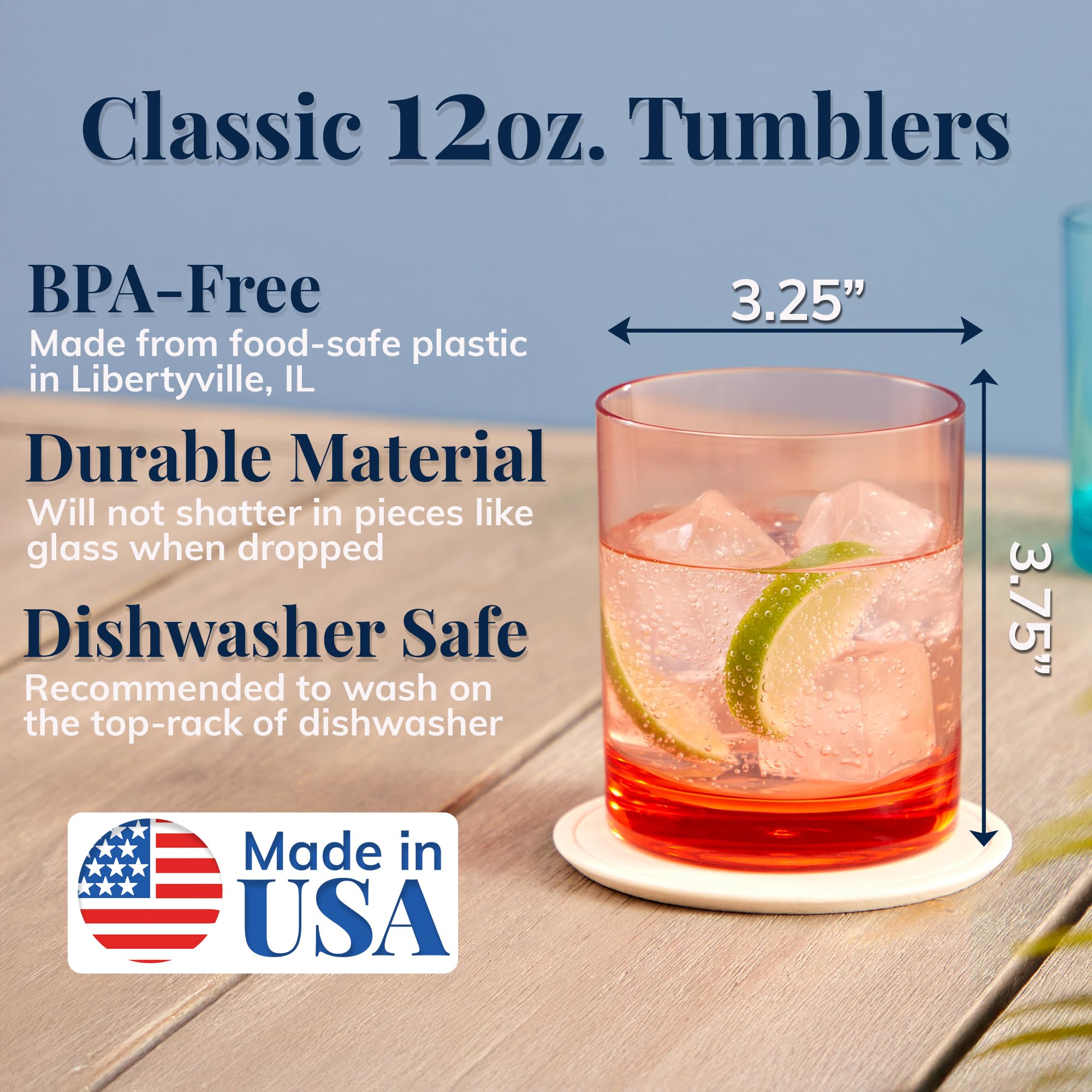 US Acrylic: vaso plástico clásico con borde suave para beber cómodo.
