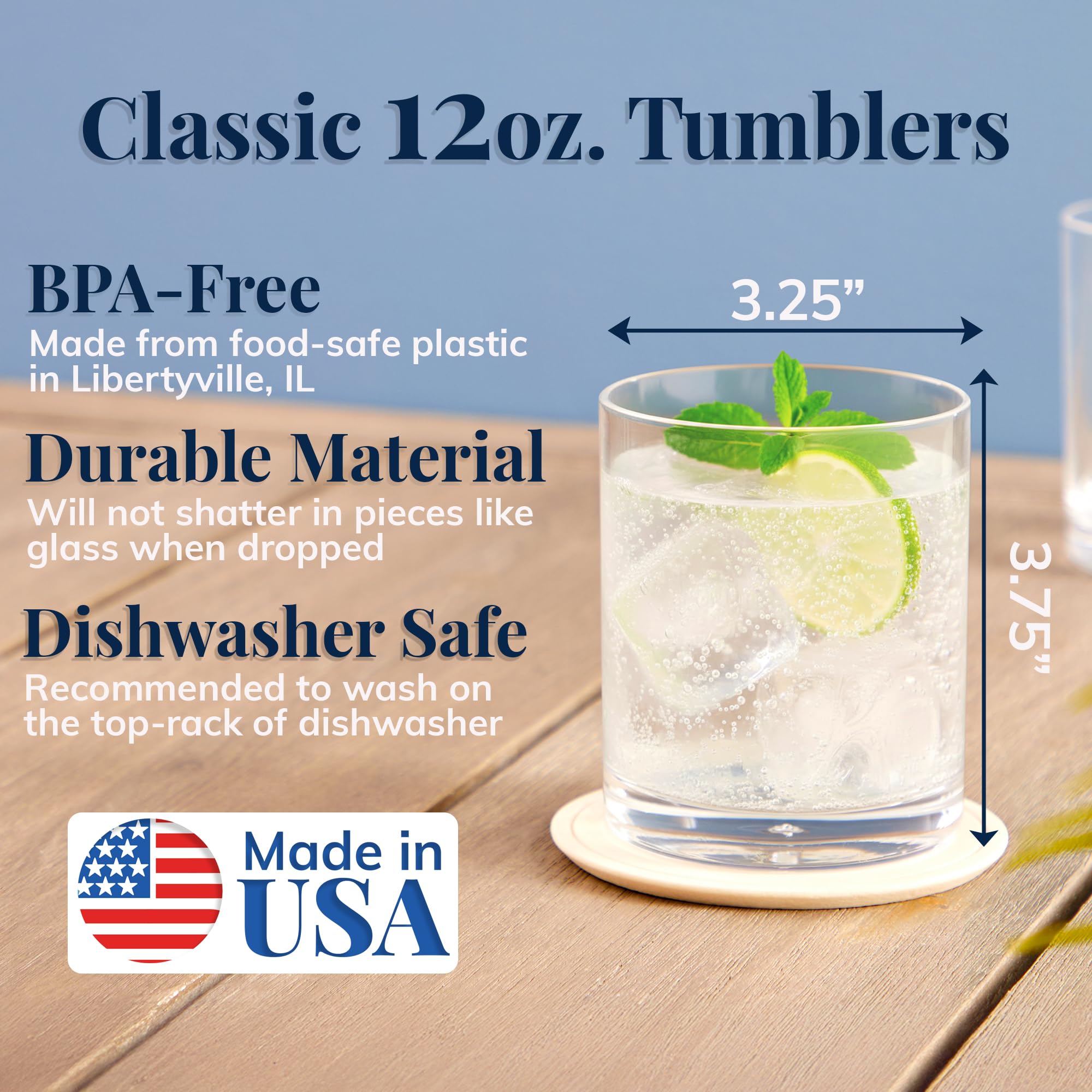 Borde suave en vaso plástico US Acrylic para beber cómodo.