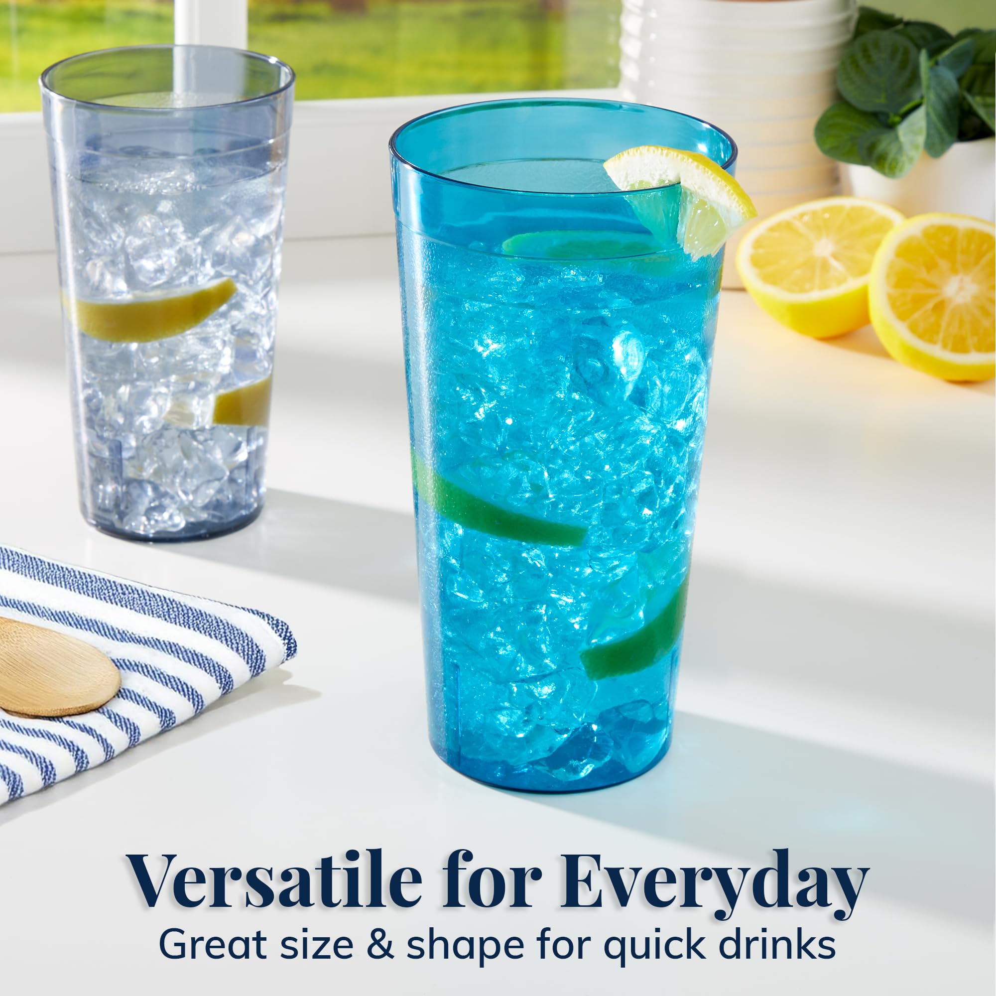 Vasos apilables y lavavajillas US Acrylic Café para ahorro de espacio.