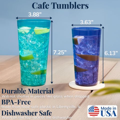 Vaso 20oz US Acrylic Café con borde superior liso para sorbos suaves.
