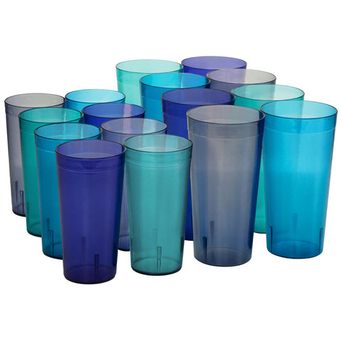 Vasos reutilizables US Acrylic Café, 16 piezas, colores costeros para uso diario.