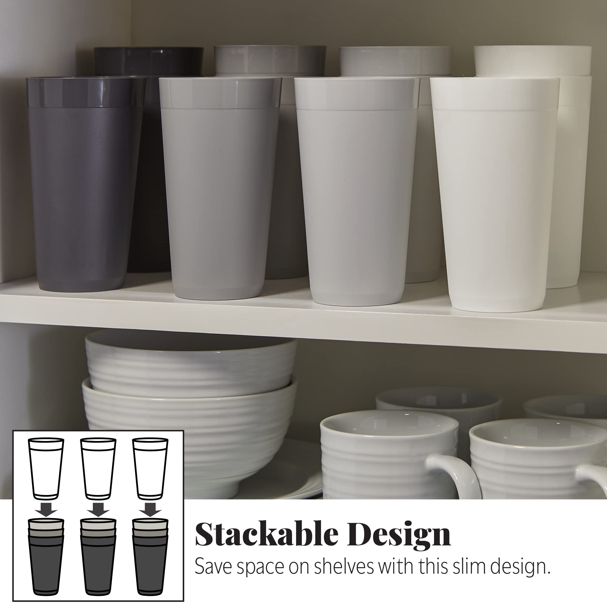 Vasos Newport para interiores y exteriores, acabado ligero en gris piedra.