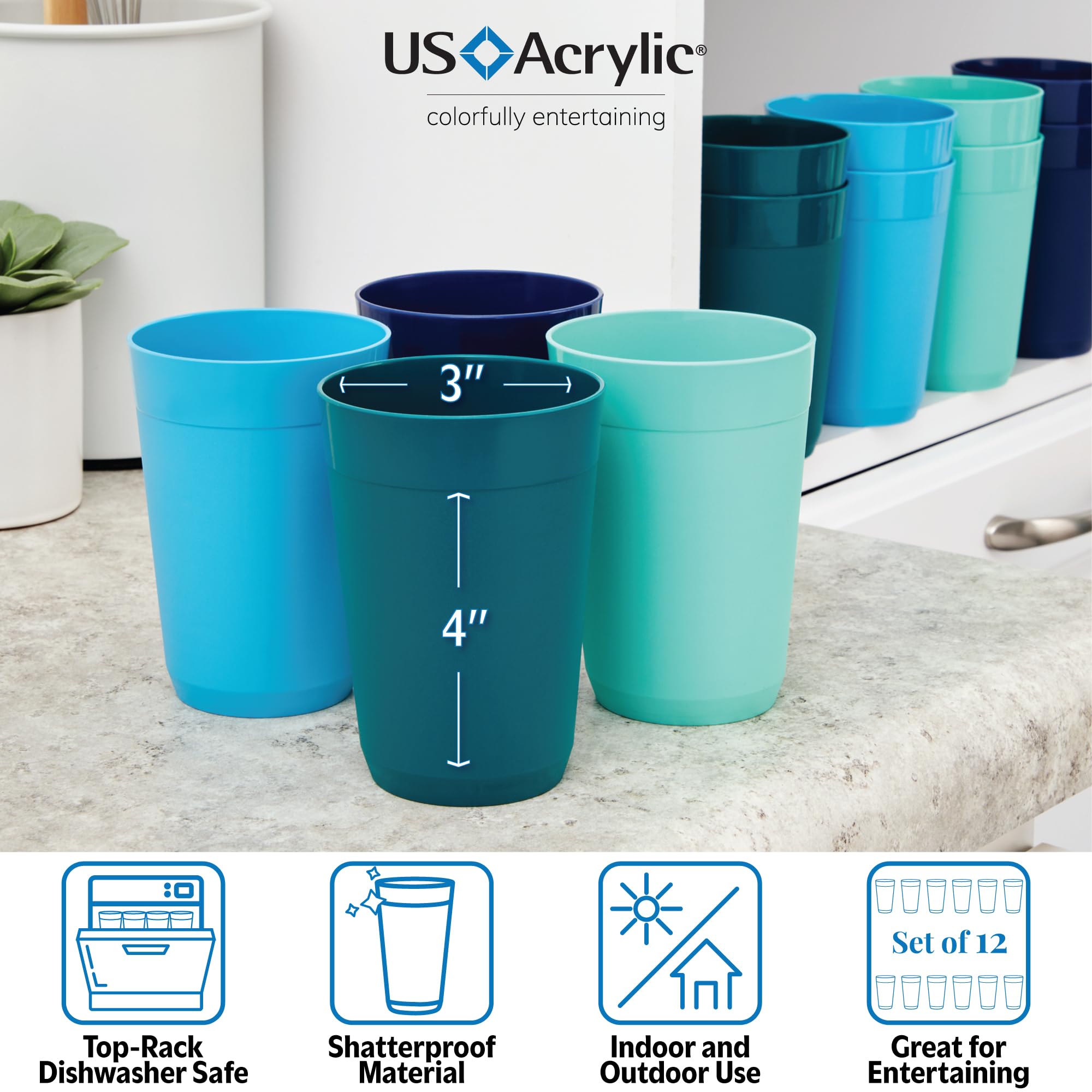 US Acrylic Newport, vaso teal, resistente para uso diario